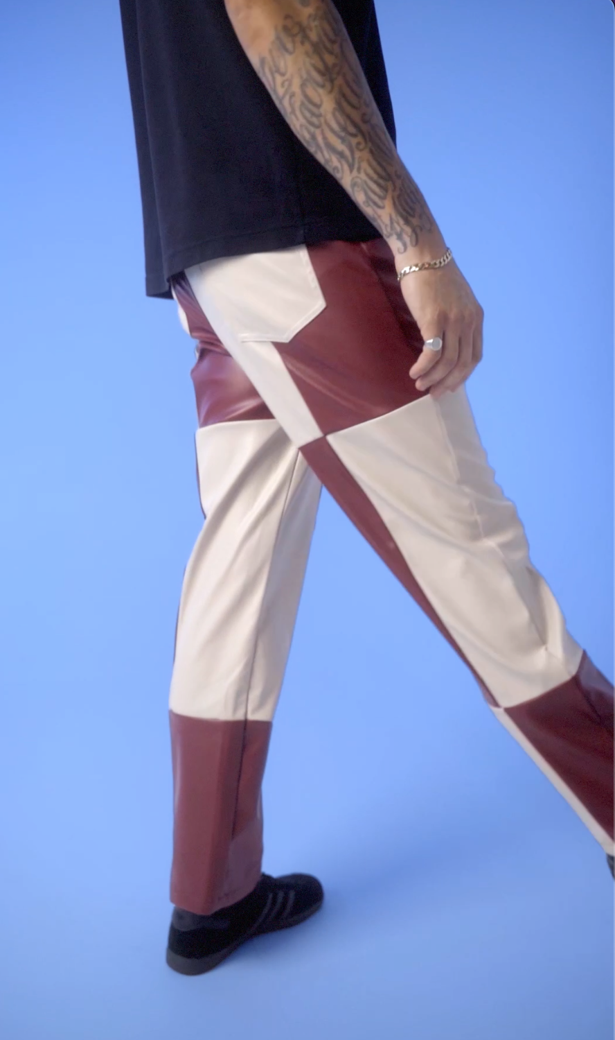 Dark Red and Beige Checkered Pants