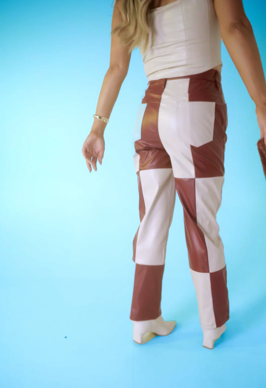Dark Red and Beige Checkered Pants